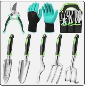 Garden Tools, 9-Piece Set with Non-Slip Ergonomic Handles, Lightweight Aluminum